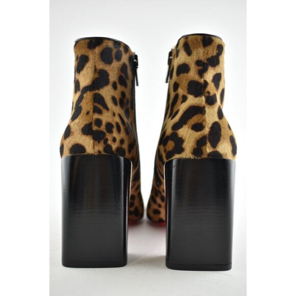 Christian Louboutin Castarika 85 Pony Leopard Black Ankle Block Heel Bootie 37.5 - Picture 10 of 11